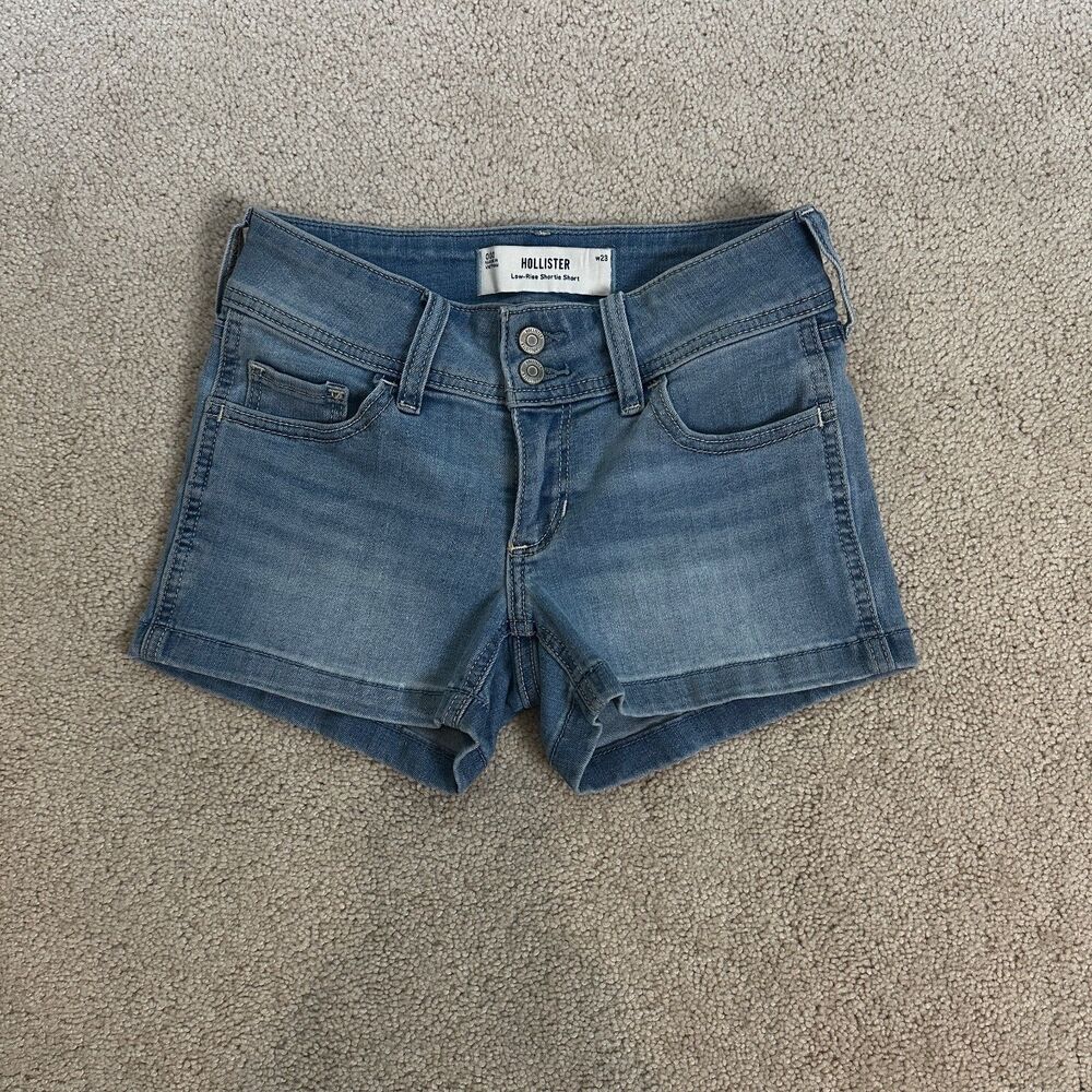Hollister Y2K Low Rise Denim Shortie Shorts Size 000 Light Wash Festival Coastal